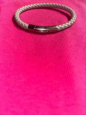 Braided Leather Silver-Clasp Bracelet - White